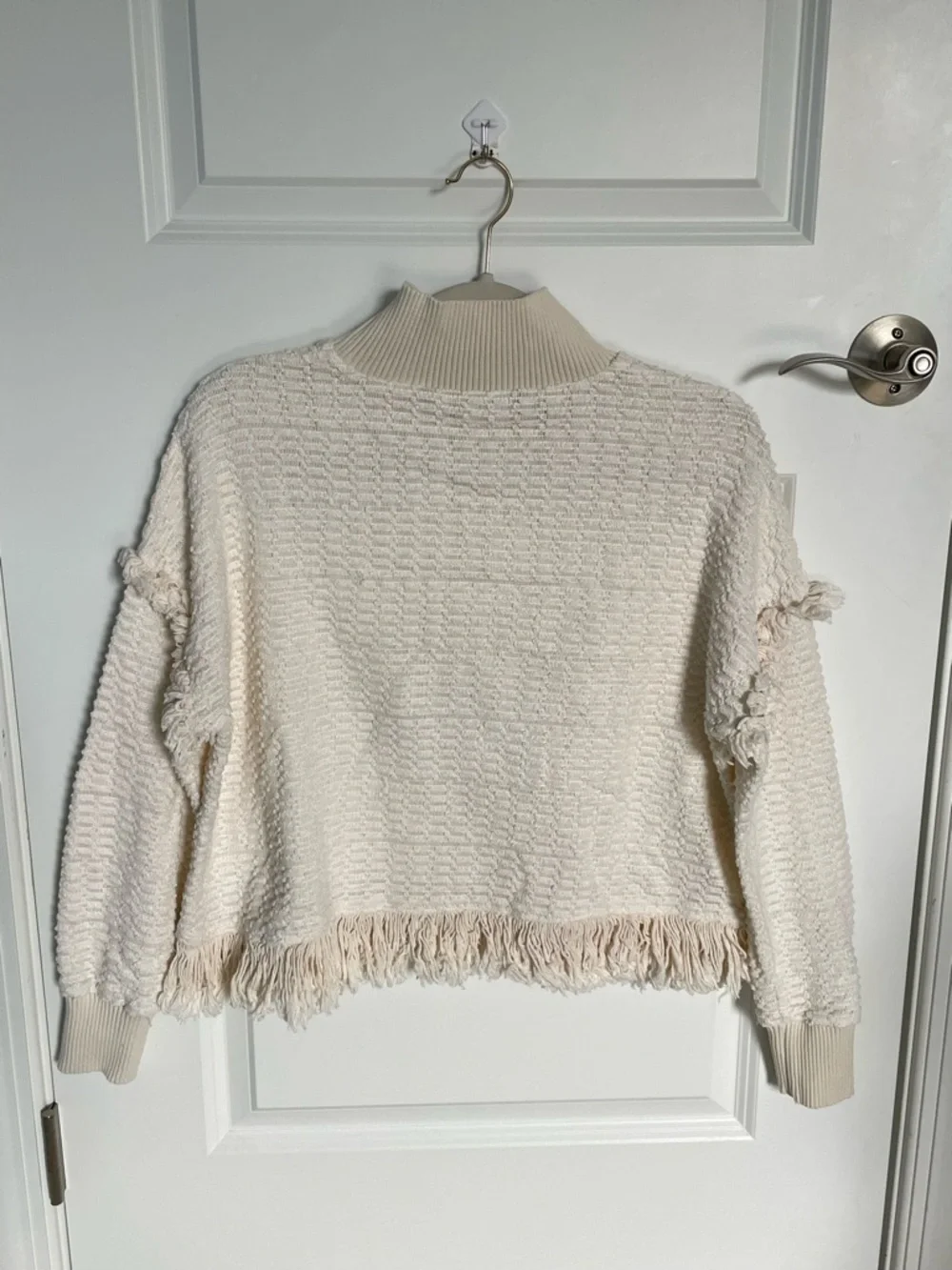 ZARA Women's Cream Fringe Turtleneck Sweater Size XS 54447